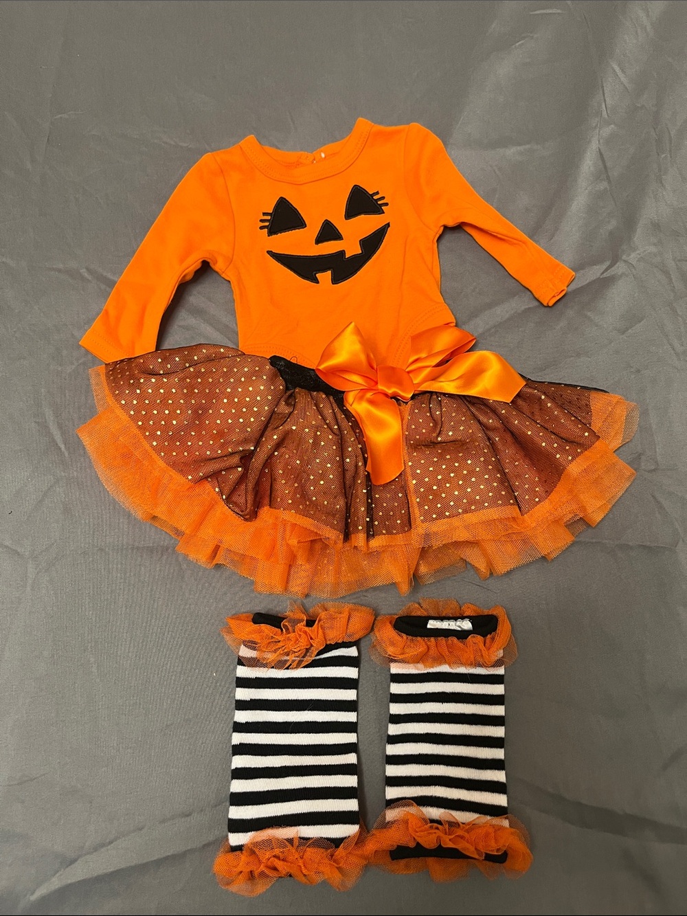Baby Essentials Orange Pumpkin Tutu Dress with Black Accents newborn